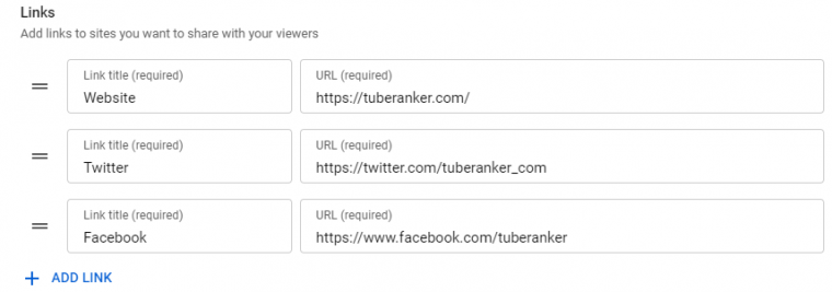 how to add web and social links to youtube channel
